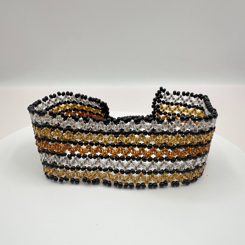 Vintage Y2K Seed Beaded Wide Cuff Bracelet Boho Retro Women's Jewelry